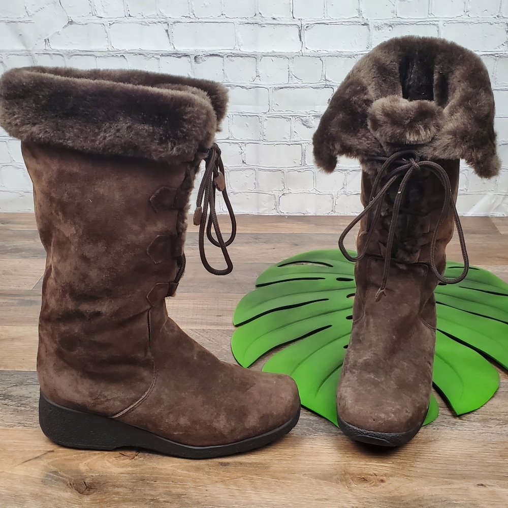 KHOMBU Brown Suede Fur Wedge Boots